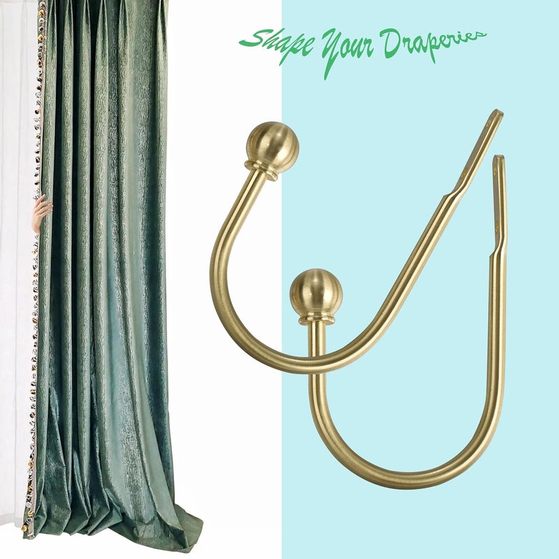 ARNORX Curtain Holdbacks, Hooks, 2 PCS，Solid Steel Hooks, Decorative French Ball End, Curtain Drapery Holdbacks, Wall Mounted, Curtain Tiebacks, Brass Brushed - Image 3